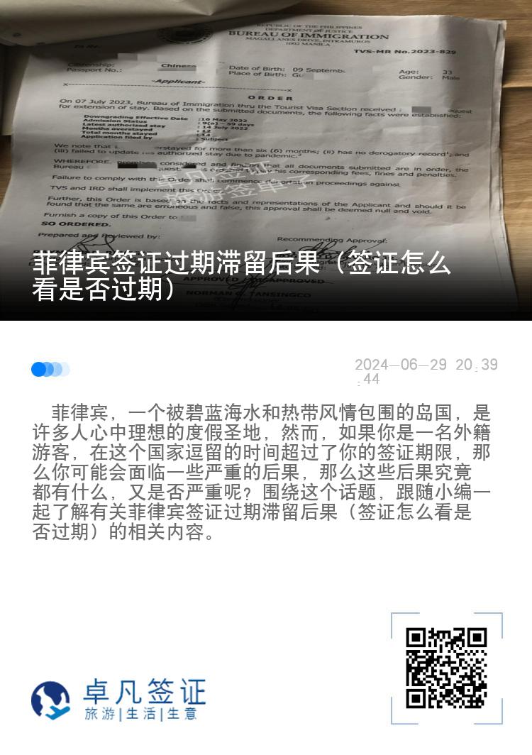 菲律宾签证过期滞留后果（签证怎么看是否过期）