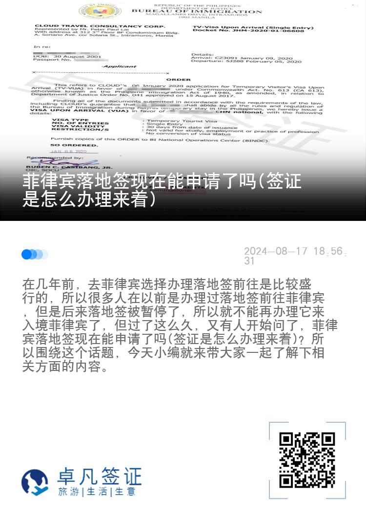菲律宾落地签现在能申请了吗(签证是怎么办理来着)