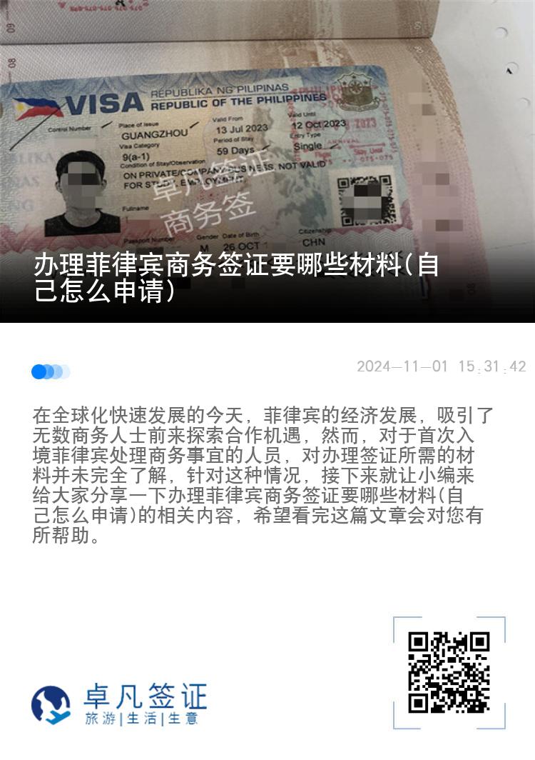 办理菲律宾商务签证要哪些材料(自己怎么申请)