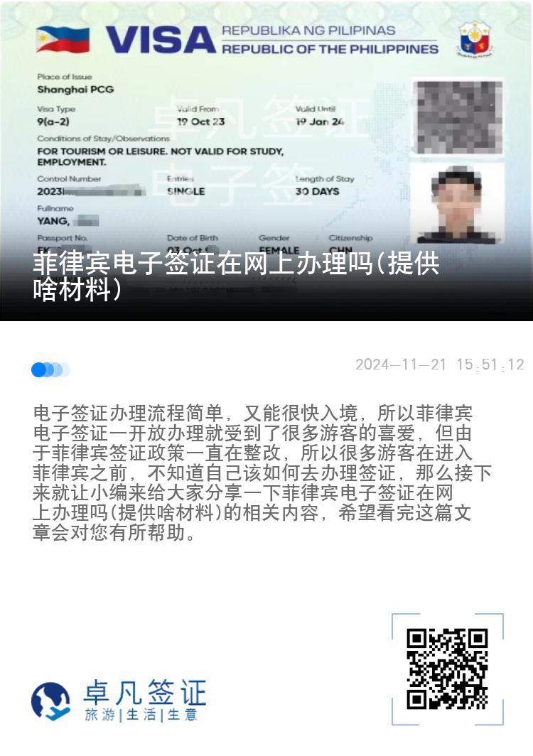菲律宾电子签证在网上办理吗(提供啥材料)