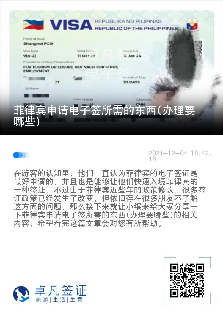 菲律宾申请电子签所需的东西(办理要哪些)