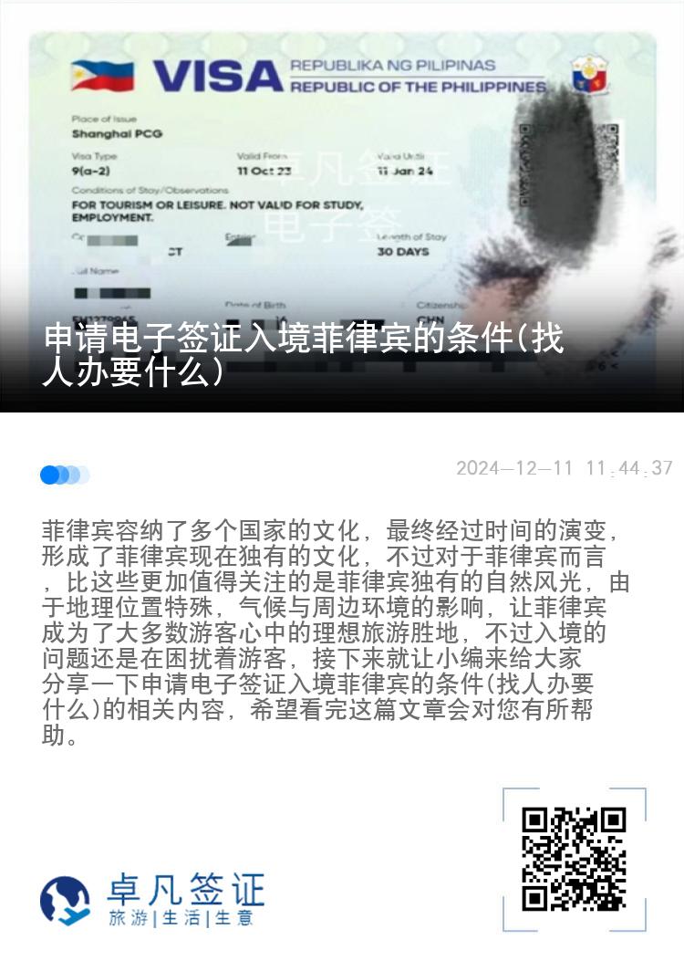 申请电子签证入境菲律宾的条件(找人办要什么)