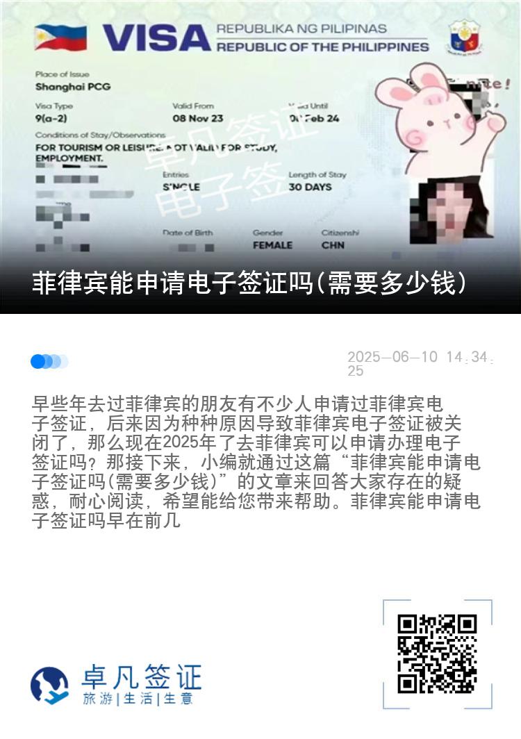 菲律宾能申请电子签证吗(需要多少钱)
