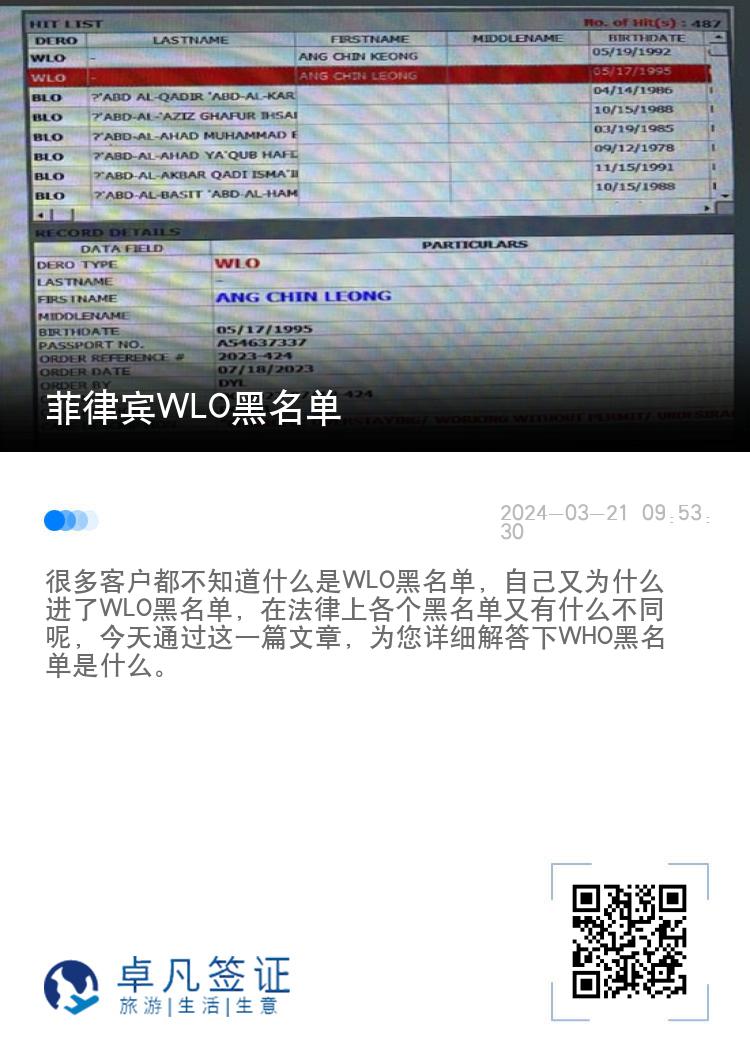 菲律宾WLO黑名单